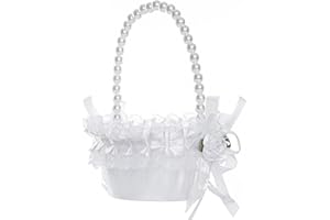 YUUDAR Wedding Flower Girl Basket with Pearl Handle,Satin Flower Storage Basket for Wedding Home Garden Decor (5835 Small, 1)
