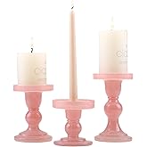 GMWD 3 Pcs Glass Candle Holder Set Clear, Pink Candlesticks Holders Pillar Taper Candles Tealight Stand for Wedding Centerpieces Home Decorations Dining Table