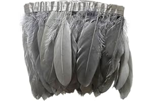 LONDGEN Natural Dyed Duck Goose Feather Trim Fringe Craft Feather Clothing Accessories Pack of 2 Yards (Grey)