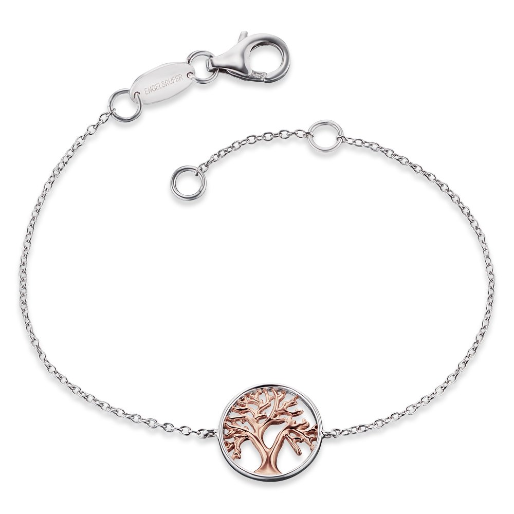 Engelsrufer Tree of Life Bracelet for Women Bicolour Rhodium and Rose Gold Plated 925 Sterling Silver Length 17 cm + 2 cm