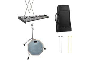 MIRIO Advanced 32 Note Glockenspiel Xylophone Bell Kit Percussion Kit for Adult Beginner Students with Adjustable Stand Mallets, Drum Practice Pad, Glockenspiel Stick, Drum Sticks and Carrying Bag