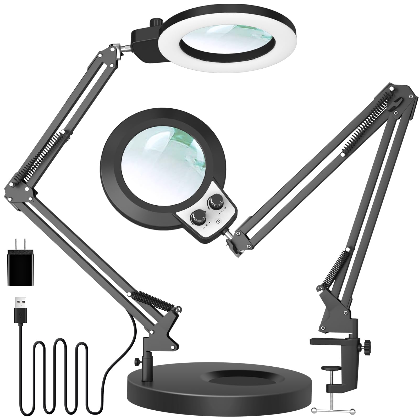 Photo 1 of KIRKAS 10X Magnifying Glass with Light and Stand, Any Color Modes & Stepless Brightness LED Magnifying Lamp with Clamp, 2-in-1 Magnifier Glass Lens Desk Lamp for Crafts Hobby Reading Close Work