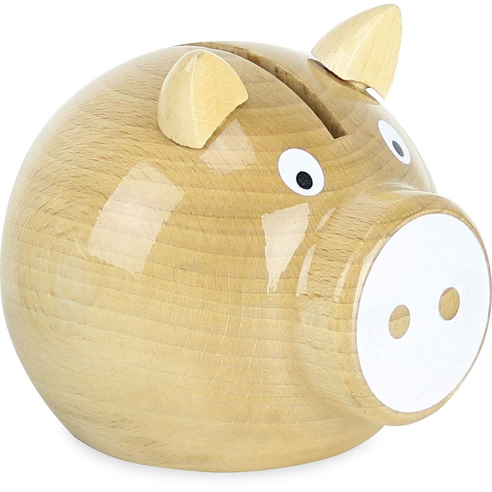 Vilac - Piggy Bank Wood Natural/White, Children's Money Box, Savings Box, Animal Money Box