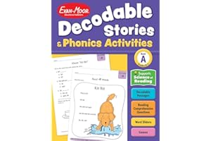 Evan-Moor Decodable Stories and Phonics Activities, Level A, Grades K-1, Science of Reading-Aligned Phonics Workbook, 12 Decodable Stories, Word Family Practice, Games, and Comprehension Activities