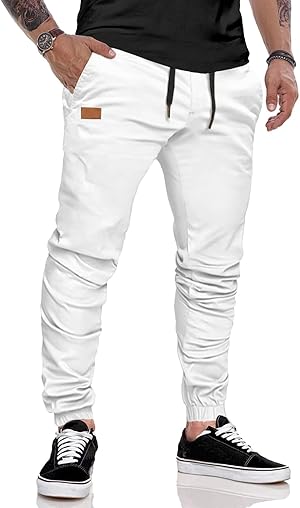 JMIERR Hose Herren Chino Cargo Hose Jogginghose Herren Baumwolle Sporthose Casual Freizeithose Elastische Taille mit Kordelzug Sweatpants Herren mit Taschen