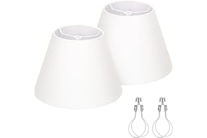 SEASIDE VILLAGE Small Lamp Shades Set of 2, 5.5" Top x 10" Bottom x 6.6" High, Small White Lamp Shades for Table Lamps, Fabric Lampshade Replacement for Bedside Lamp, Wall Sconces, Spider, Clip on Adapters Included