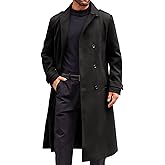 Runcati Mens Double Breasted Trench Coat Notched Lapel Long Peacoat Classic Casual Winter Overcoat