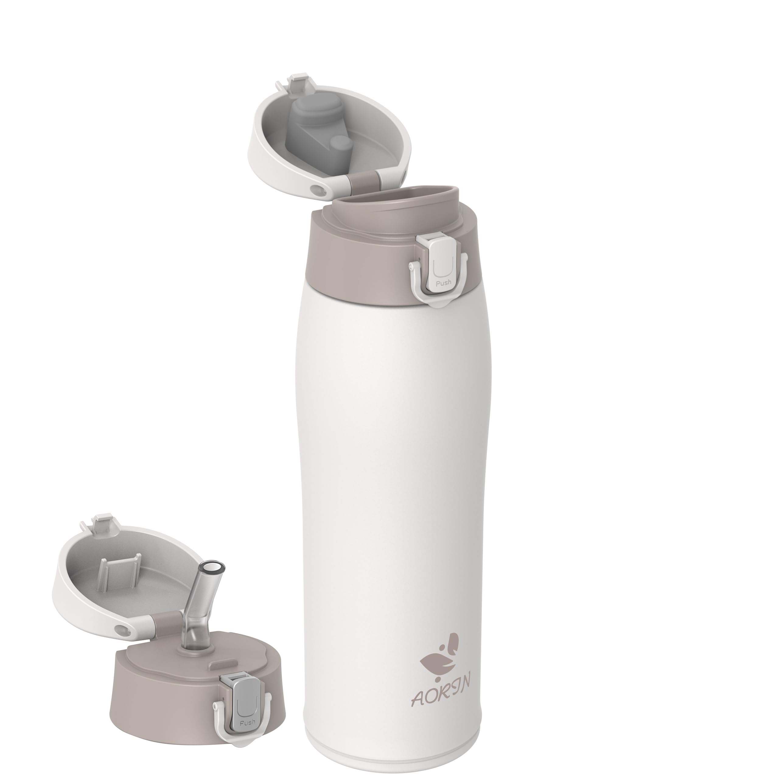 AORIN 18/8 Stainless Steel Water Bottle with 2 Lids, 750ml, Vacuum Insulated Metal Bottle, Leakproof Drinks Bottle, BPA Free, Hot & Cold Compatible, Portable Flask for Gym, Sport, Daily