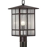Forte Lighting 1319-01-32 Craftsman 1-Light Exterior Post Mount Lantern with Clear Seeded Glass, Antique Bronze Finish