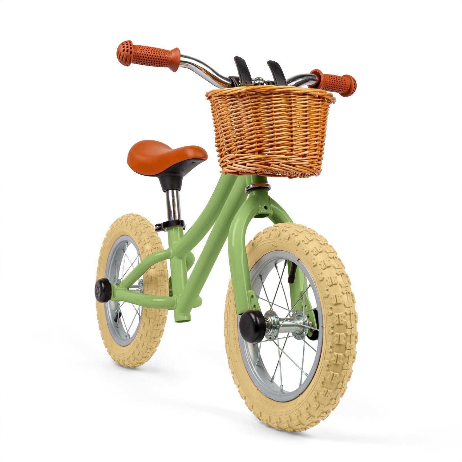 Bigjigs Toys Green Balance Bike With Basket - Pedal Free Toddler Bikes, Training Bicycles, Learn To Cycle, Fun Outdoor Activity, Gifts For Children, Age 3 Years Old +
