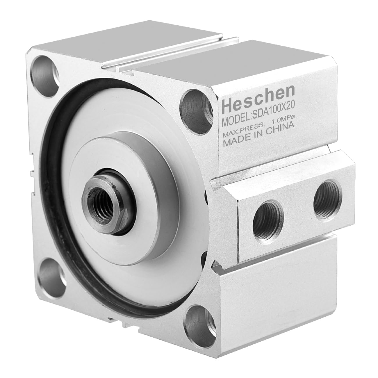 Heschen Pneumatic Compact Aluminum Air Cylinder, SDA 100-20, Bore 100mm, Stroke 20mm, PT3/8'' Port Size, Double Acting