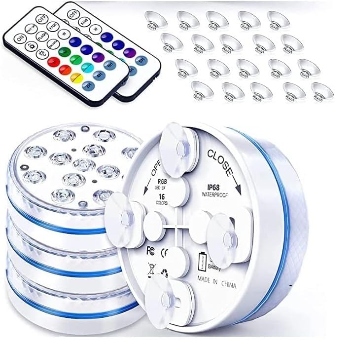 Zhongkaifa underwater light with remote control, RGB multi color changing waterproof LED underwater light pond lighting pool lighting for vase base party, christmas, swimming pool, wedding (4 pcs)