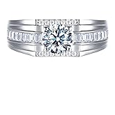 SweetJew Mens Moissanite Wedding Ring Band Solitaire Stone 925 Sterling Silver Ring 2cttw D Color VVS1 Clarity Brilliant Round Cut Engagement Rings For Men Size 7-14