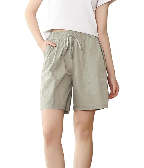Womens Summer Shorts Casual Quick-Drying Shorts with Pockets Lightweight and Breathable (LY180-Light Khaki, L-XL)