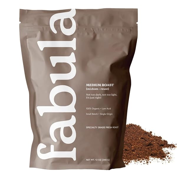 FABULA ORGANIC COFFEE FOR FRENCH PRESS, LOW ACID COFFEE FRESHLY GROUND – NON-GMO – NO MOLD – MYCOTOXINS PESTICIDES FREE – SINGLE ORIGIN – 12 OZ