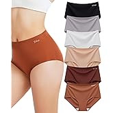 Tichati 6 Pack Womens Underwear High Waisted Seamless Breathable Full Coverage Briefs No Show Ladies Panties