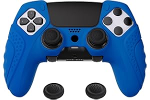 PlayVital Guardian Edition Anti-Slip Ergonomic Silicone Cover Case for ps5 Edge Controller, Soft Rubber Protector Skin for ps5 Edge Wireless Controller with Thumb Grip Caps - Blue