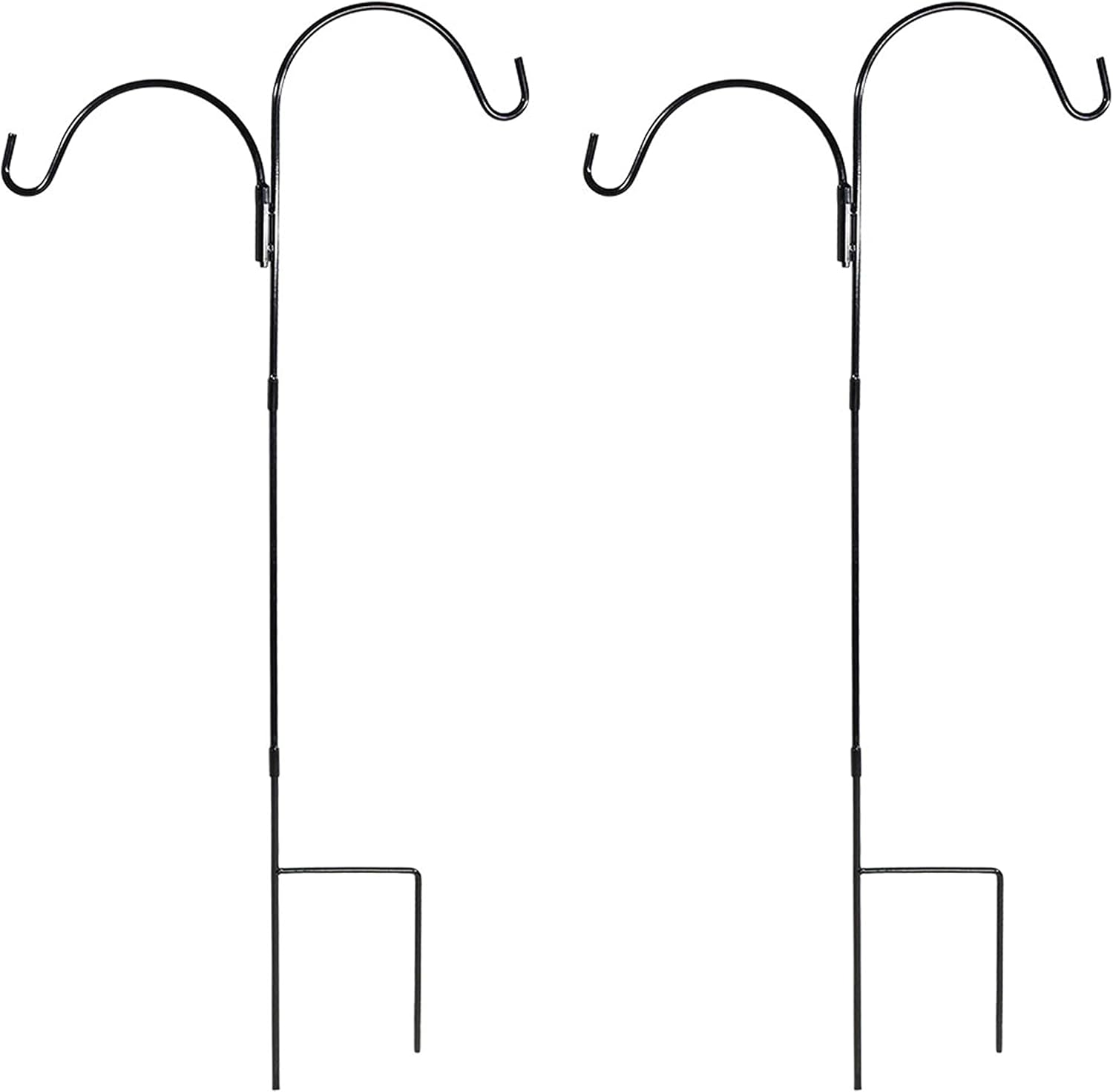 Outdoor Shepherd's Hooks - Sunnydaze 48-Inch Outdoor Heavy-Duty Double Shepherd Hook - Black - Set of 2