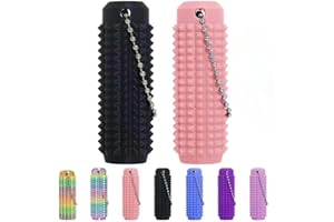 XNJAMG Little Ouchies Fidget Toys,Pain Stim Fidget Toy Reduce Stress for Adults,Anxiety Relief Pain Stim,Spiky Fidget Keychain for Anxiety and Stress Reduction,Novelty Gifts Blue (2PCS Pink and Black)