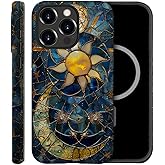 TnXee Case Compatible with iPhone 15 Pro Max,Compatible with MagSafe,Fall Prevention Hybrid 2-Layer Hard Shell Cases for Girls Boys,Sun Moon Celestial Glass