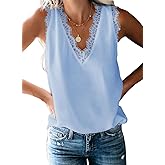 BLENCOT Womens Lace Trim Tank Tops Summer Sleeveless V Neck Fashion Blouse Business Casual Outfits Vest Shirts Sky Blue Large