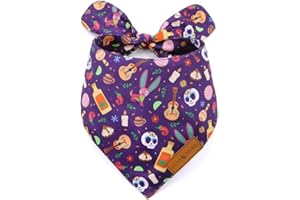 LunaMarie - Luxury Dog Bandanas - Dia De Los Muertos Design | Premium & Silky Poly Fabric | 100% Handmade | Custom Shape Dual Layered Reversible Small, Medium, Large Cat Scarf (Day Of The Dead, Large)