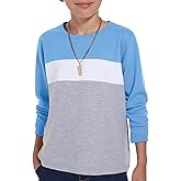 Haloumoning Boys Long Sleeve Shirts Kids Fashion Fall Tops Crewneck Color Block Tees 5-14Y