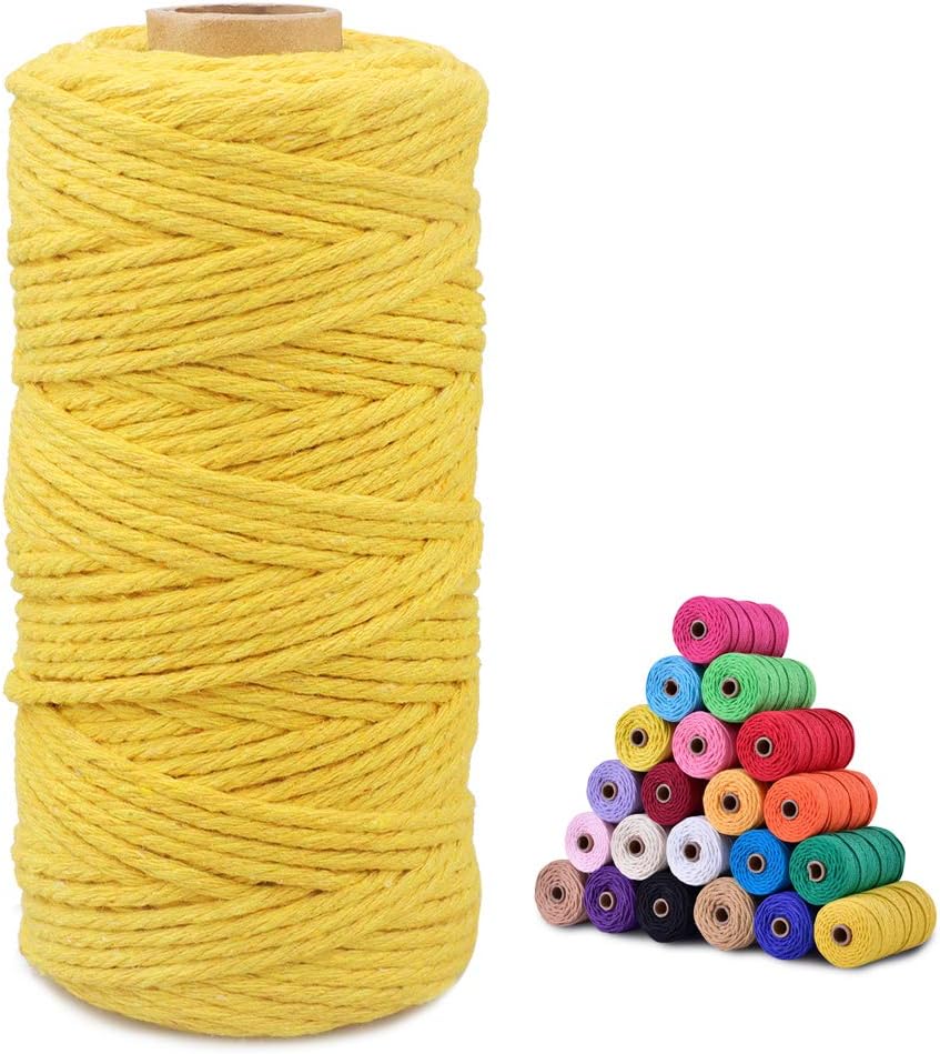 jijAcraft 3MM Yellow Macrame Cord 100M Cotton String DIY Craft Wall Hanging