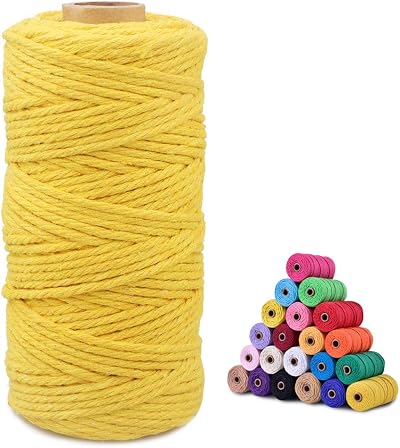 jijAcraft 3MM Yellow Macrame Cord 100M Cotton String DIY Craft Wall Hanging
