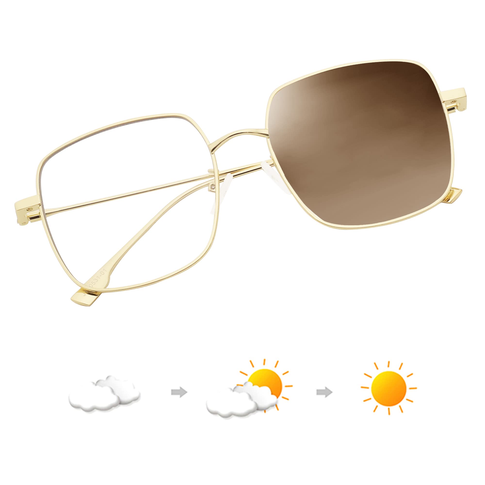 JM Photochromic Blue Light Blocking Computer Glasses, Square Eye Protect Metal Eyeglasses Anti Glare Men Women Tortoise