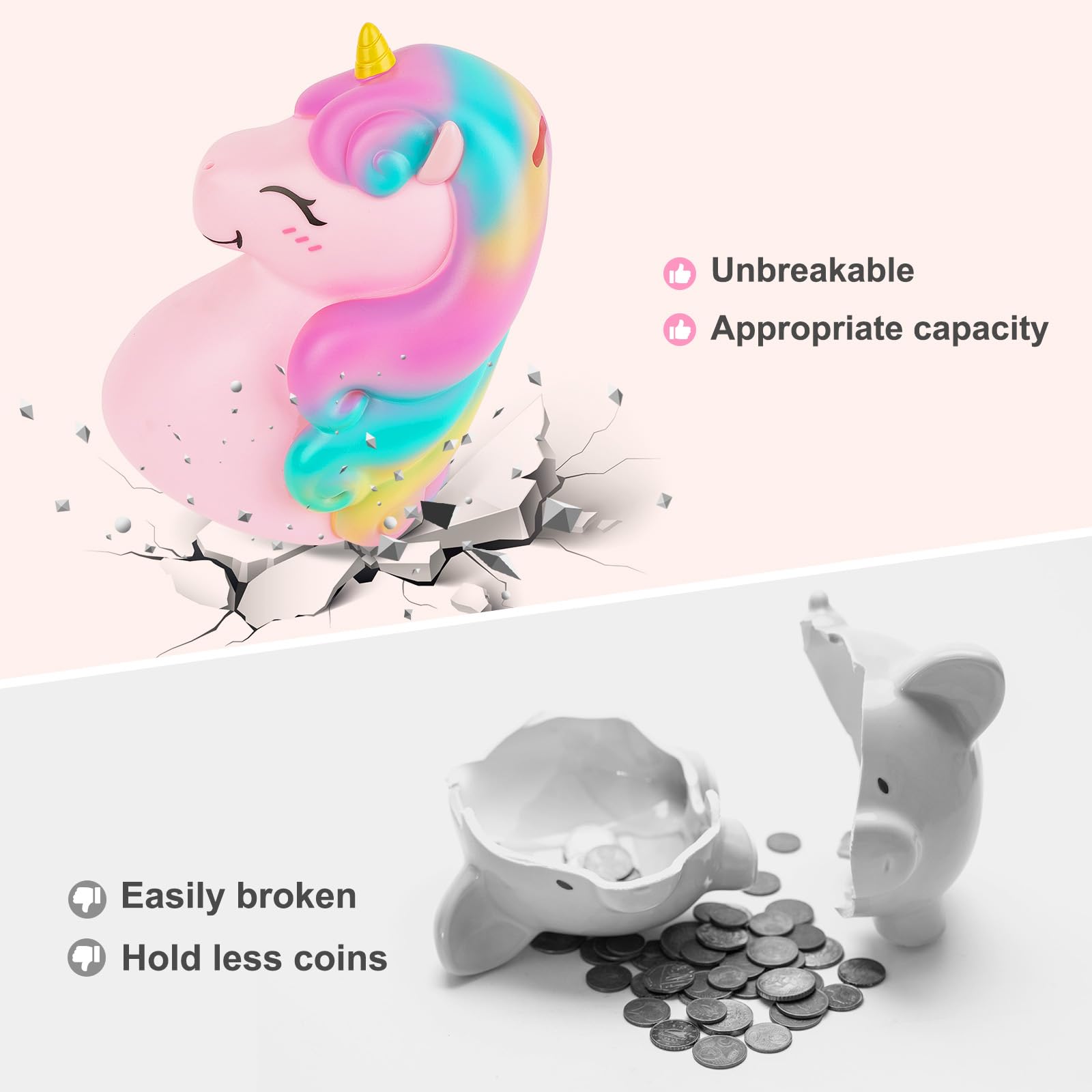 MHJY Piggy Bank Unicorn Money Bank Unbreakable Coin Bank with DIY Stickers Home Decor for Kids Girls Birthday Easter Pink