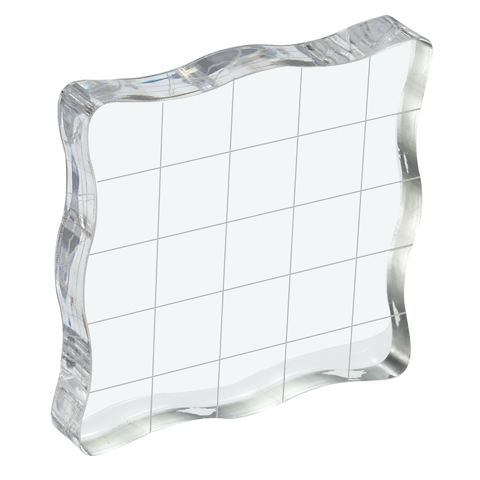 PATIKIL 2" x 2" Acrylic Stamp Block, Clear Stamping Block with Grid Lines Decorative Mounting Blocks Wave for Scrapbooking DIY Crafts Card Making