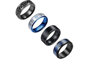 yfstyle 4PCS Plain Band Rings for Men Stainless Steel Rings for Men Wedding Ring Cool Spinner Rings for Men Black Stainless Steel Ring Set Anxiety Ring Fidget Size 6-12