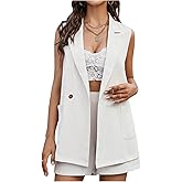 Verdusa Women's 2 Piece Outfit Open Front Sleeveless Blazer and Shorts Business Matching Sets