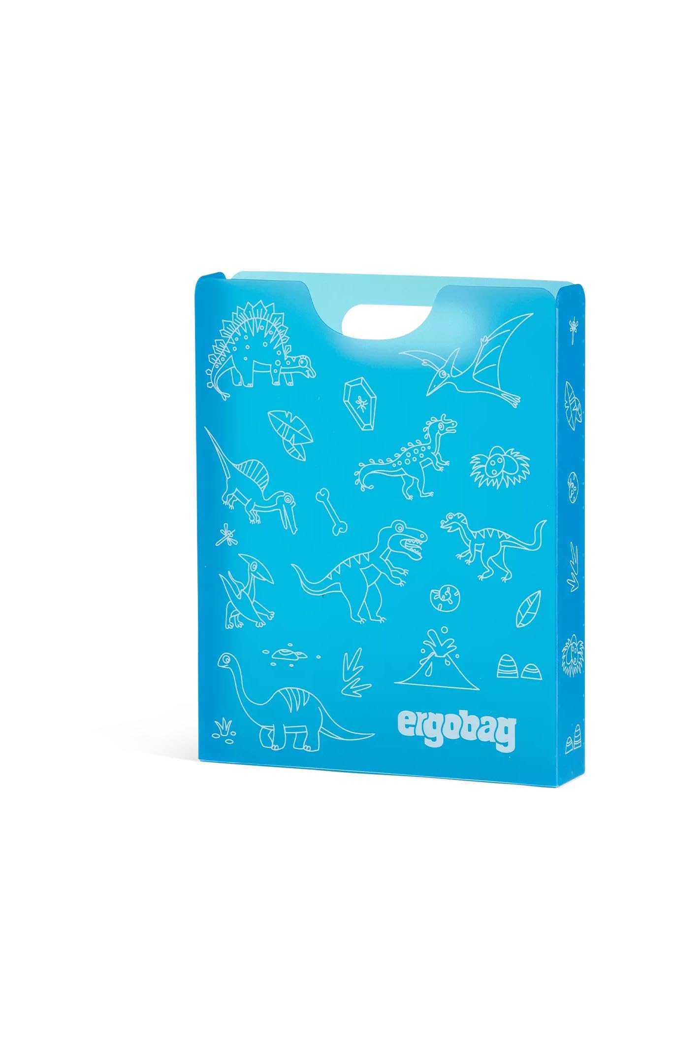 ergobag Notebook Box DIN A4 with Handle for More Order in the School Bag, Transparent and Sturdy Dinosaur - Blue
