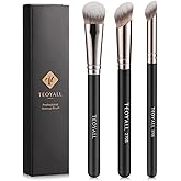 TEOYALL Contour Conceal Brush Set, 3PCS Angled Synthetic Under Eye Concealer Brush for Blending Setting Buffing with Liquid, 