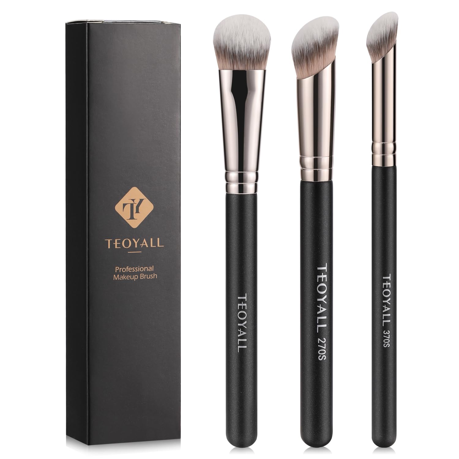 Photo 1 of TEOYALL Contour Conceal Brush Set, 3PCS Angled Synthetic Under Eye Concealer Brush for Blending Setting Buffing with Liquid, Cream and Powder Cosmetic (270S/370S/Angled)