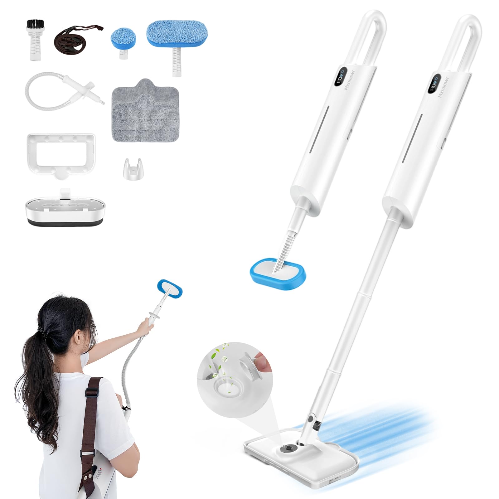Photo 1 of Steam Mop All-in-one for Floor Cleaning, MultiPurpose Steam Cleaner for Home with LED display screen, Detachable Handheld Floor Steamer with Scent Container and strap for Hardwood,Tiles and Carpet