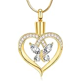 Minicremation Cremation Jewelry Butterfly Heart Urn Necklace for Ashes for Women Urn Pendant Birthstone Locket Crystals Ash Loved One Memorial Keepsake Pendant