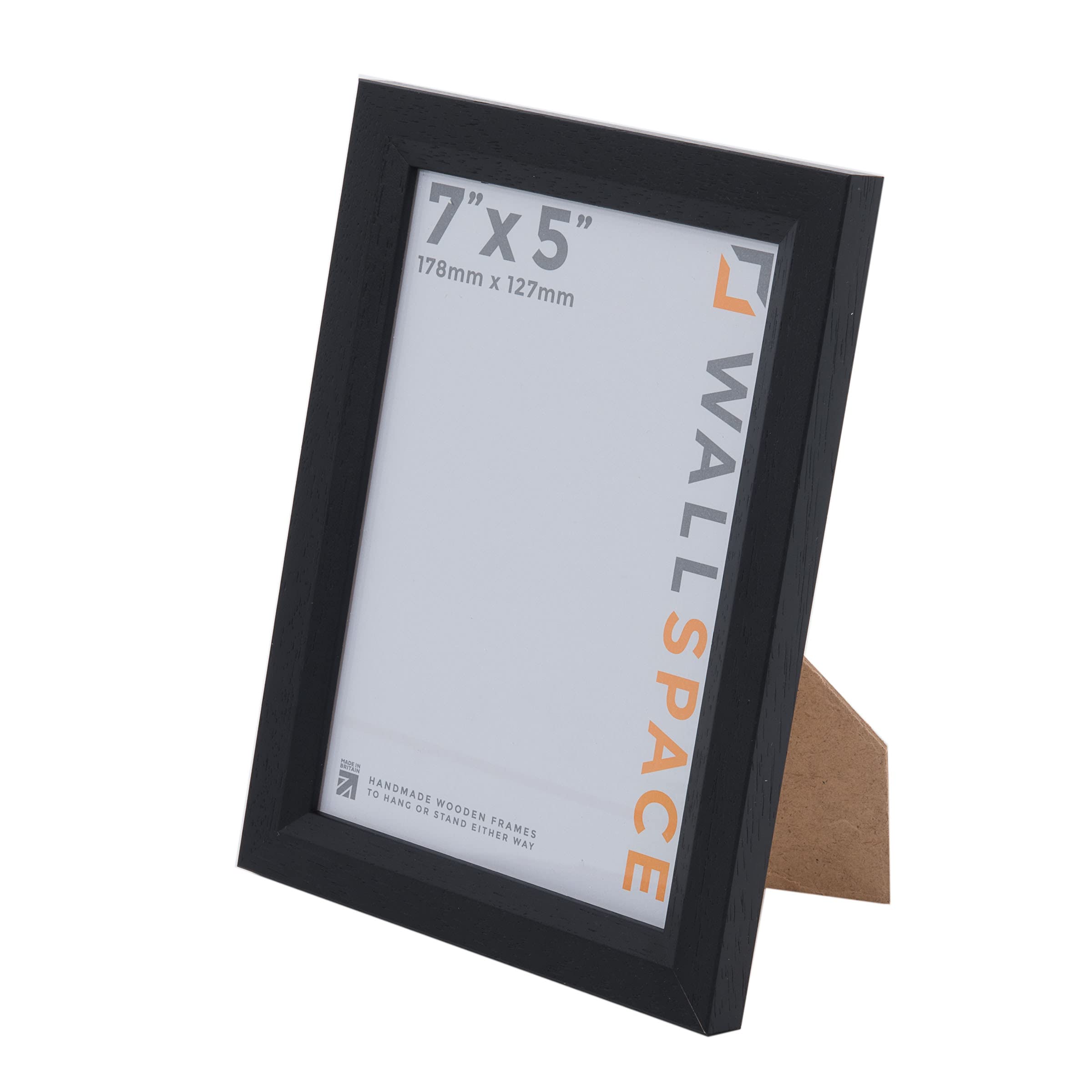 Wall Space Bevelled 7x5 Black Picture Frame | Black 5x7 Photo Frame | 7 x 5 inch | 178x127mm | 17.8x12.7cm | Solid Wood Wooden with Real Glass | Handmade in UK — image 1