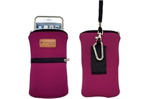 Tainada Men Women Phone Neoprene Shockproof Zippered Sleeve Case Bag Pouch with Carabiner, Neck Lanyard, Belt Loop Holster foriPhone 15/14 Pro Max, 15/14 Plus, Samsung S24+, A25, A35, A54 (Fuchsia)