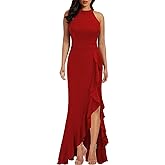 WOOSEA Women's High Neck Split Bodycon Mermaid Evening Cocktail Long Dress