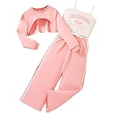 YOURUIKEY Girls 3 Piece Outfits Long Sleeve Crop Shirts & Cami Tops & Sweatpants Sets Fall Clothes Size 8-14Y