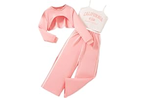 YOURUIKEY Girls 3 Piece Outfits Long Sleeve Crop Shirts & Cami Tops & Sweatpants Sets Fall Clothes Size 8-14Y