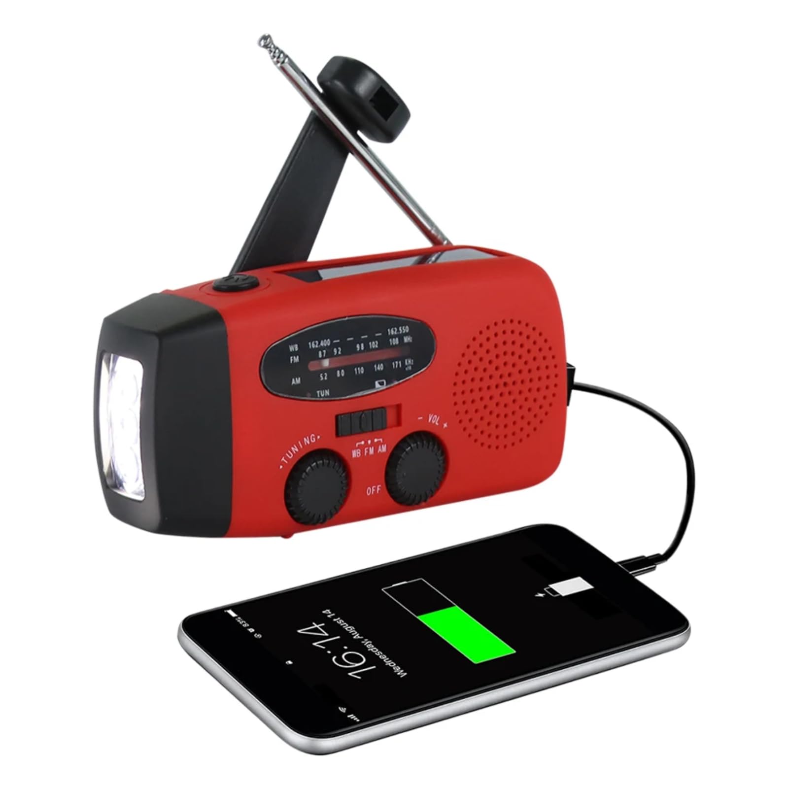 Crank Solar Radio, Wind Up Emergency Crank Radio with USB Charger, Emergency SOS Alarm, Flashlight and Reading Light for Home and Outdoor