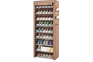 10 Tiers Simple Shoe Cabinet Shoe Dust Cover Folding Creative Home Shoe Rack with Dustproof Closet Storage Organizer,Brown