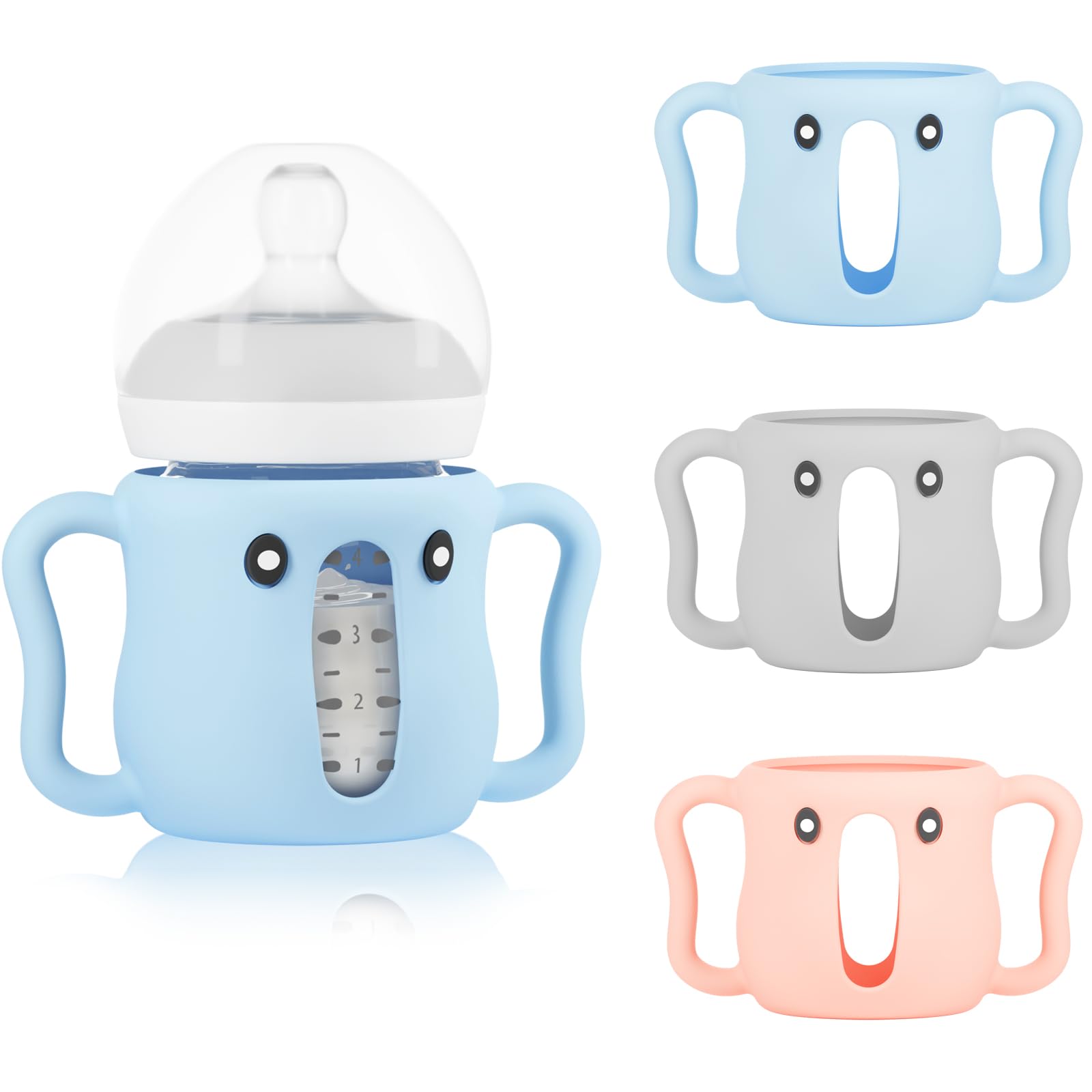 Photo 1 of 3 Pack Sleeves for Avent Baby Bottle, BPA Free Silicone Sleeves with Handles for Avent Natural Glass Baby Bottles, Anti Breakage Cover for Phillips Glass Avent Bottles (Pink+Blue+Grey, 4 Oz)
