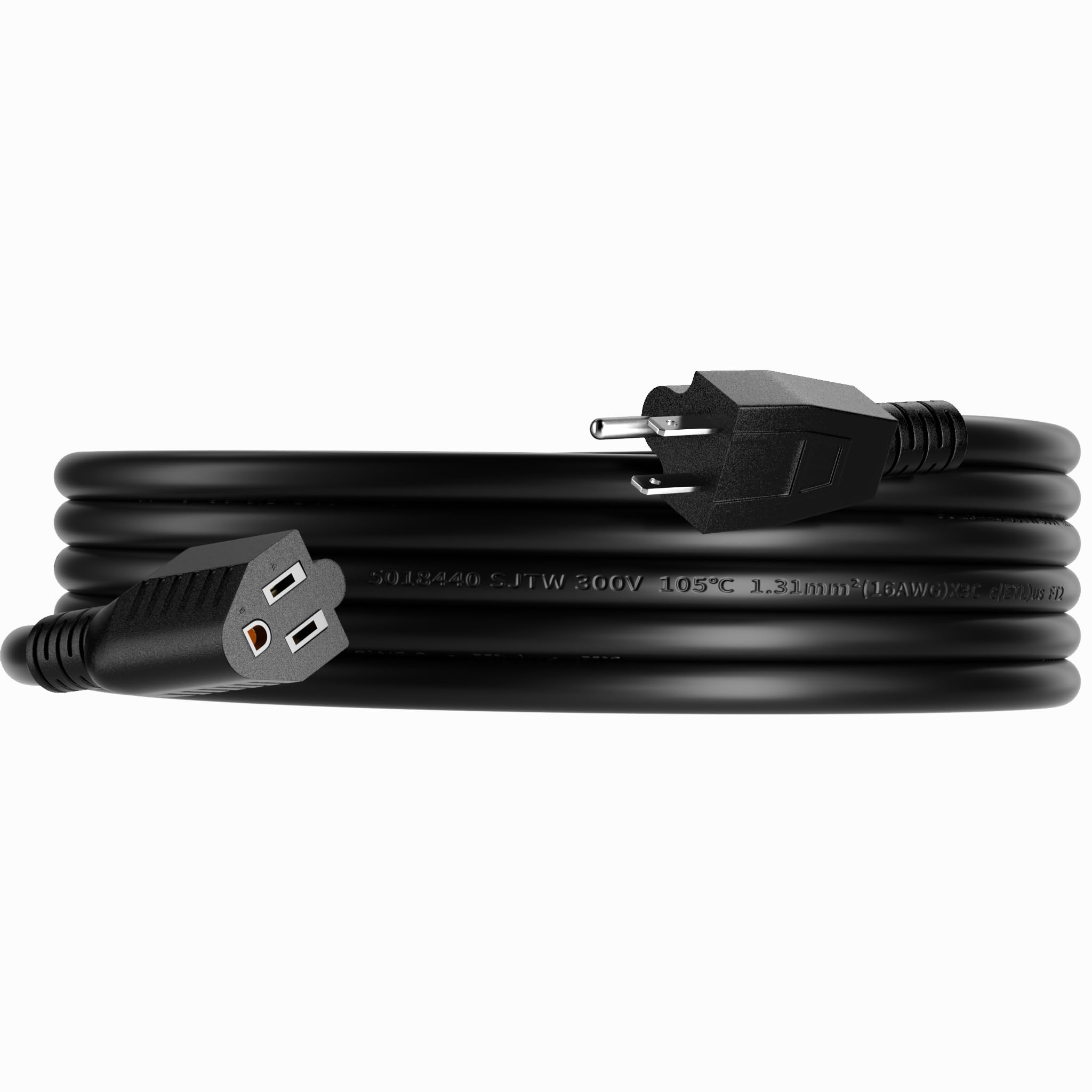 Photo 1 of 16/3 10 FT Outdoor Extension Cord Waterproof, Weatherproof & Flame Retardant Black 3 Prong Power Cord Outside for Lawn & Garden, 13 Amps 1625 Watts 125 VAC 16AWG SJTW, ETL Listed
