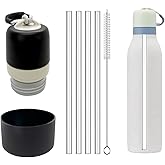 Replacement Lid Compatible with Owala FreeSip Twist Insulated Stainless Steel 18oz, with 1 Black Silicone Protector Boot and 4 Straw Replacement for Owala Twist (Black, 18oz)