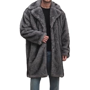 Colf Men's Winter Long Sleeve Faux Fur Coat Jacket | Men's Faux Fur Long Jacket, Winter Fluffy Overcoat, Lapel Long Parka Coa